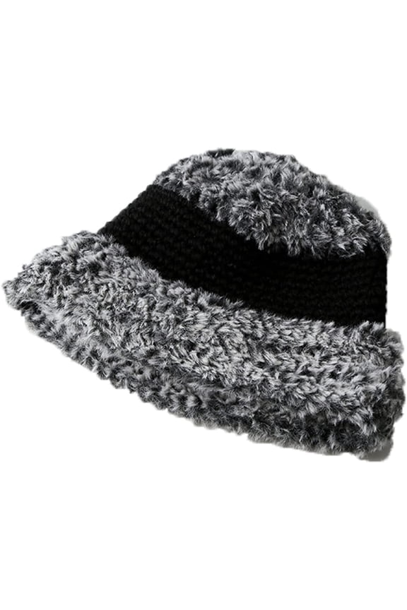 Reversible Bucket Hat for Women Plush and Knitted Fisherman Hat Retro Hundred Take Warm Ear Protection Basin Cap
