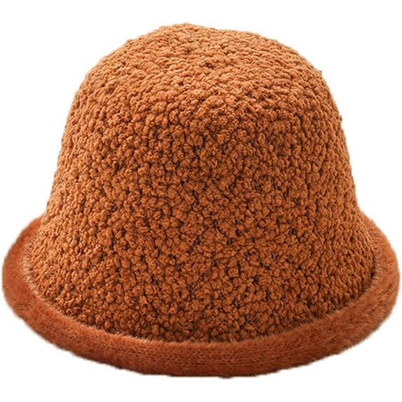 CoCopeaunts Reversible Bucket Hats Roll-up Brim Lamb Wool Fisherman Hat for Women Autumn Winter Fashionable Warm Basin Hat