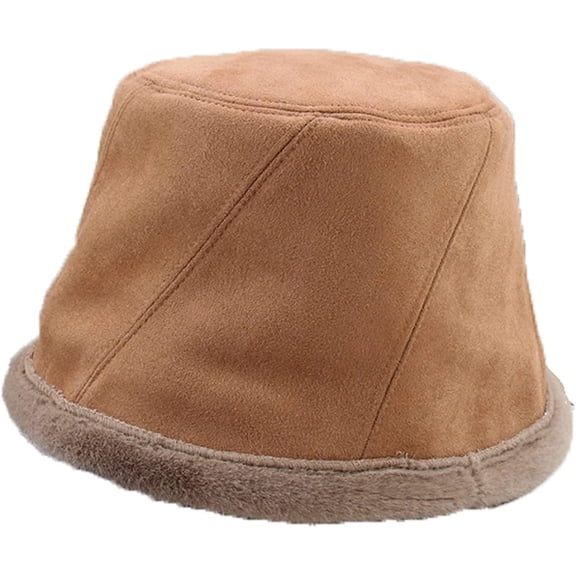 CoCopeaunts Reversible Bucket Hats Suede Fisherman Hat Double-Sided Wear Thickened Plush Brim Basin Hat Women Outdoor Keep Warm