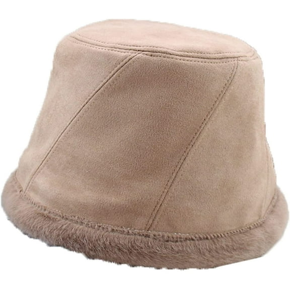 CoCopeaunts Reversible Bucket Hats Suede Fisherman Hat Double-Sided Wear Thickened Plush Brim Basin Hat Women Outdoor Keep Warm
