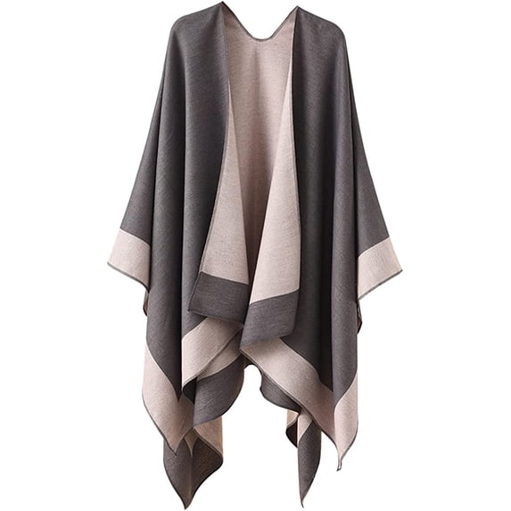 CoCopeaunts Reversible Shawl Wrap for Women Ladies, Open Front Poncho Cape Warm Blanket for Winter Fall