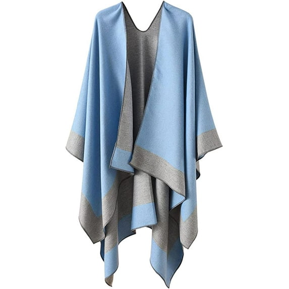 CoCopeaunts Reversible Shawl Wrap for Women Ladies, Open Front Poncho Cape Warm Blanket for Winter Fall