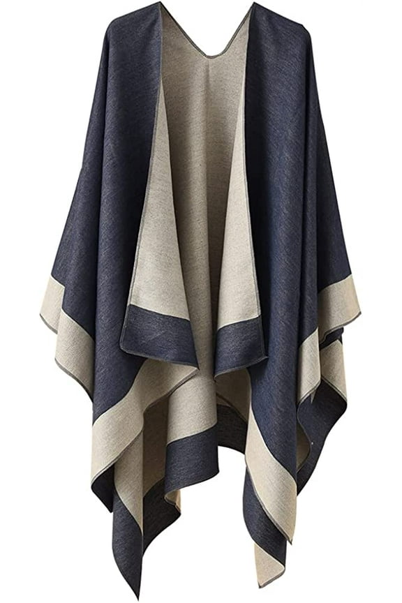 Reversible Shawl Wrap for Women Ladies, Open Front Poncho Cape Warm Blanket for Winter Fall