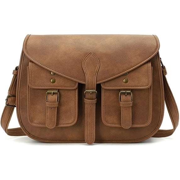 CoCopeaunts Shoulder Bag for Women Multi Pocket Crossbody Bag PU Leather Handbag Retro Satchel Large Capacity Purse