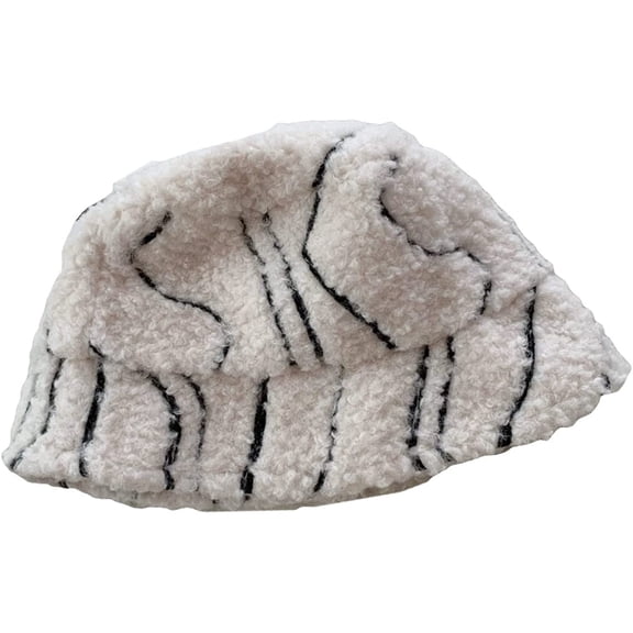 CoCopeaunts Small Bucket Hat Irregular Stripes Warm Lamb Wool Foldable Fisherman Hat Autumn Winter Fashion Short Brim Basin Hats