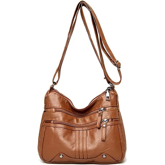 CoCopeaunts Soft Faux Leather Shoulder Bag for Women Multi Zip Pocket Crossbody Bag Retro Handbag Large Capacity Satchel Purse