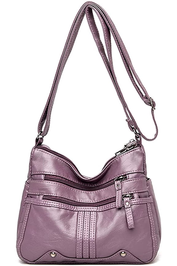 s Soft Faux Leather Shoulder Bag for Women Multi Zip Pocket Crossbody Bag Retro Handbag Large Capacity Satchel Purse