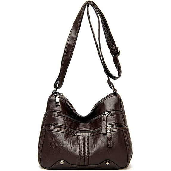 CoCopeaunts Soft Faux Leather Shoulder Bag for Women Multi Zip Pocket Crossbody Bag Retro Handbag Large Capacity Satchel Purse
