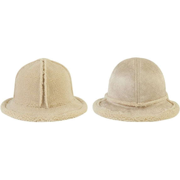 CoCopeaunts Solid Bucket Hat for Women Solid Suede Lamb Hair Warm Winter Hats Outdoor Sunscreen Reversible Double Sided Wear