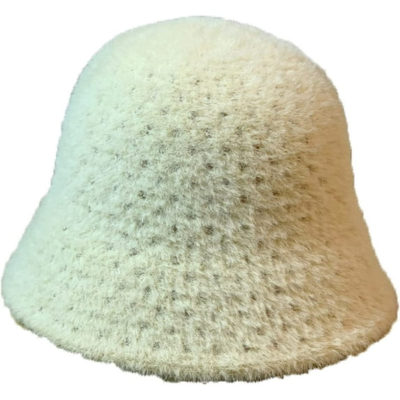 CoCopeaunts Solid Color Bucket Hat Soft Mink Hair Fisherman Hat for Women Versatil Outdoor Basin Hat for Girl Winter Daily Wear