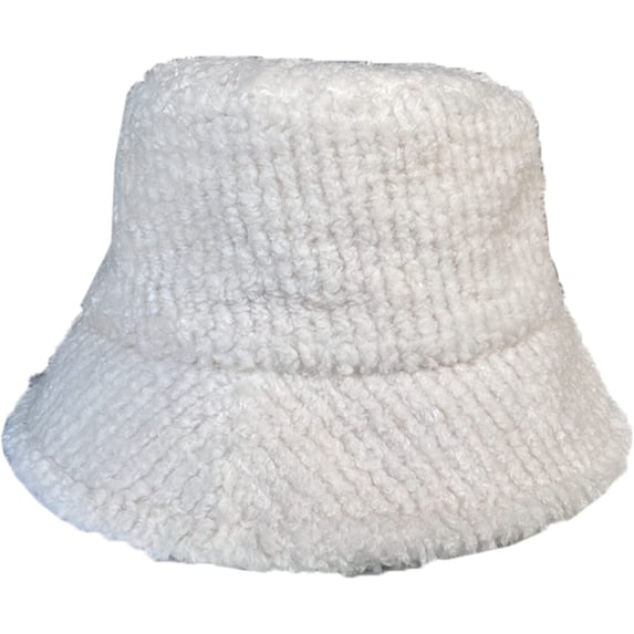 CoCopeaunts Solid Color Bucket Hat for Men Lamb Plush Thickened Fisherman Hat Retro Warm Bucket Caps Foldable Soft Cold Proof