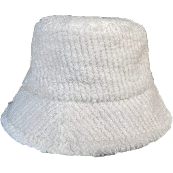 CoCopeaunts Solid Color Bucket Hat for Men Lamb Plush Thickened Fisherman Hat Retro Warm Bucket Caps Foldable Soft Cold Proof