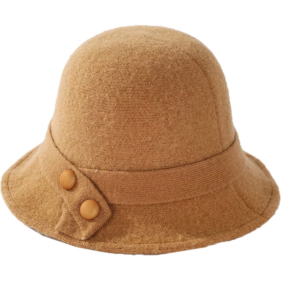 CoCopeaunts Solid Color Bucket Hat for Women Autumn Winter Warm Wool Fisherman Hat Versatile Knitting Basin Hat Button Belt