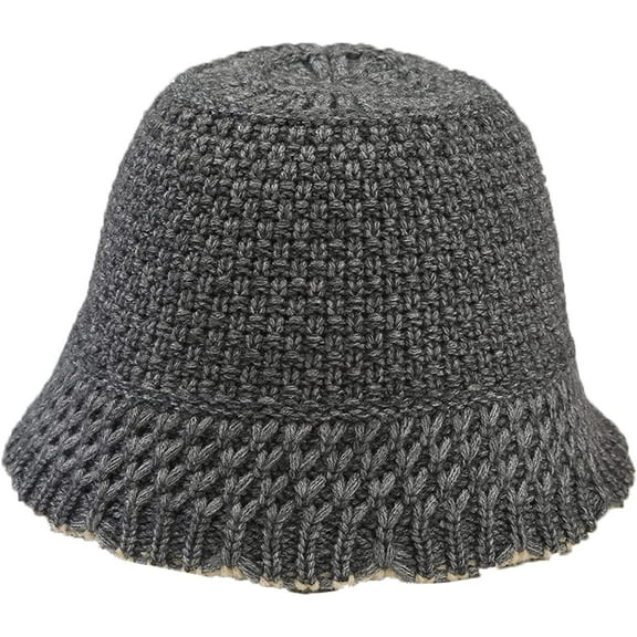 CoCopeaunts Solid Color Bucket Hats for Women Winter Warm Windproof Knit Fisherman Cap Soft Outdoor Fishing Cap for Girls