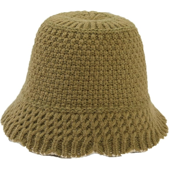 CoCopeaunts Solid Color Bucket Hats for Women Winter Warm Windproof Knit Fisherman Cap Soft Outdoor Fishing Cap for Girls