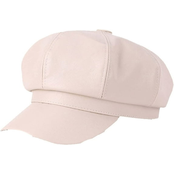 CoCopeaunts Solid Color Newsboy Cap Adjustable Faux Leather Octagonal Cap Female Short Brim Beret Hat Autumn Winter Hats