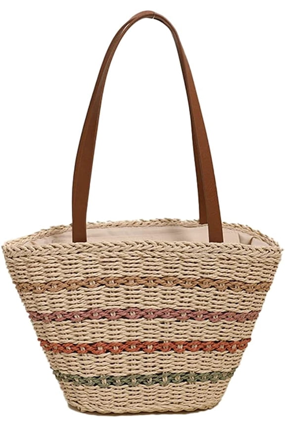 Straw Bag Women Summer Beach Bag Large Straw Tote Bag Handmade Woven Colored Striped Straw Shoulder Bag Handbag