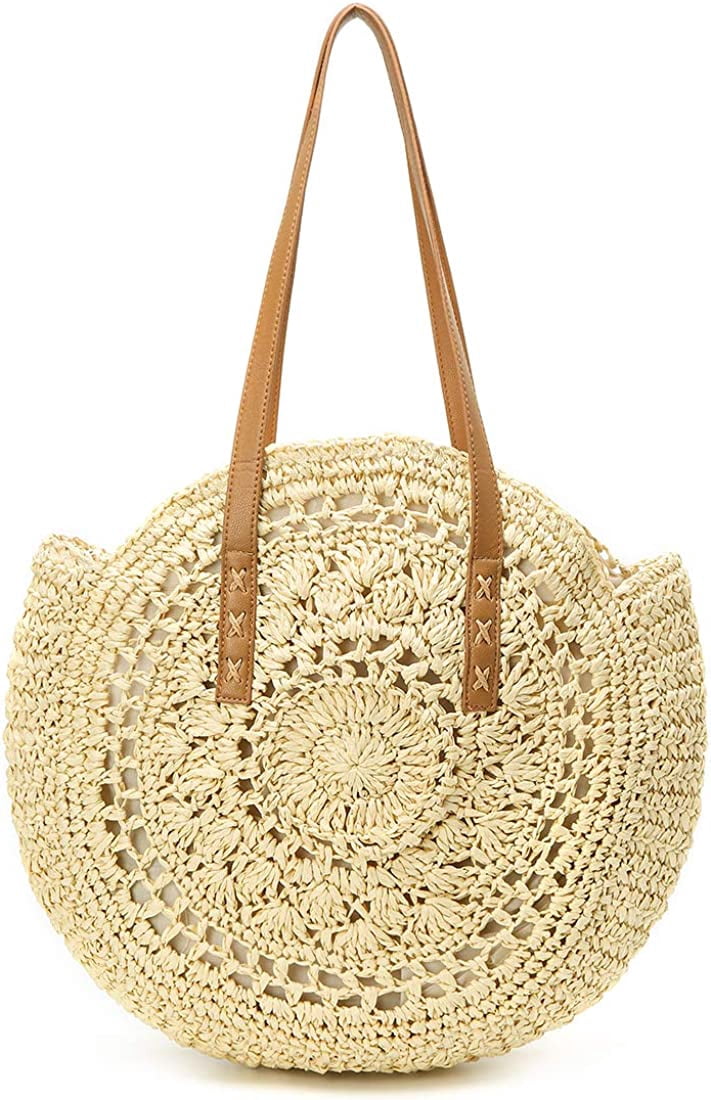 Straw Beach Tote Bag With Tassels & Pom Poms - Large Handwoven Summer Shoulder Bag, Alight Brown - View #6