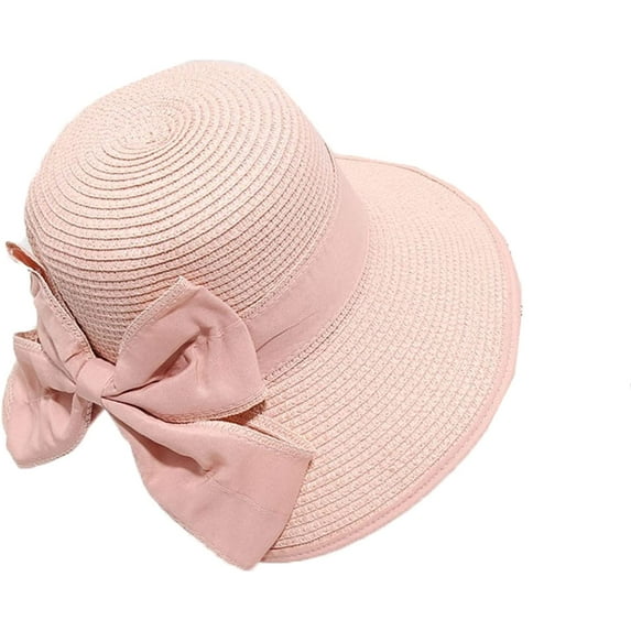 CoCopeaunts Straw Bucket Hat Wide Brim Floppy Solid Color Bucket Cap for Women Beach Dome Ponytail Basin Hat with Bow Decorate