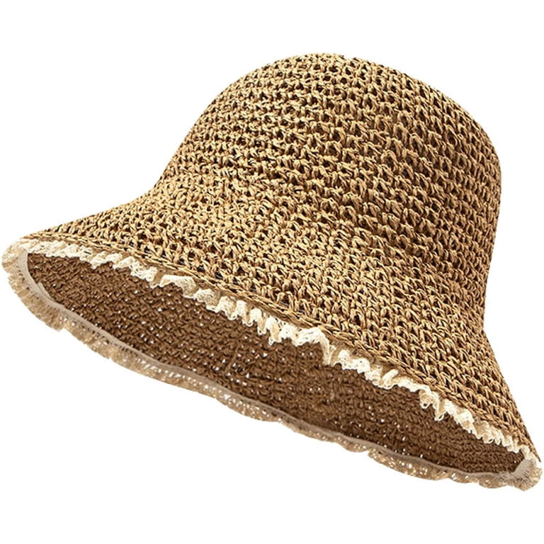 Straw Bucket Hat Lightweight Woven Sun Beach Fisherman Cap Foldable Travel CoCopeaunts Women Beach Hat Straw Braided Stripe Fisherman  main image 4