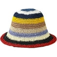 thumbnail image 1 of CoCopeaunts Straw Bucket Hat Women's Rainbow Striped Woven Summer Breathable Hollow Fisherman Hat Crochet Sunscreen Bucket Cap, 1 of 8