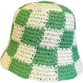 thumbnail image 1 of CoCopeaunts Straw Bucket Hat for Women Plaid Patchwork Crochet Fisherman Hat Outdoor Sun Protection Hollow Ladies Bucket Cap, 1 of 8