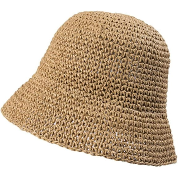 CoCopeaunts Straw Bucket Hat for Women Summer Sun Protection Braided Fisherman Hat Wide Brim Foldable Roll up Floppy Bucket Cap