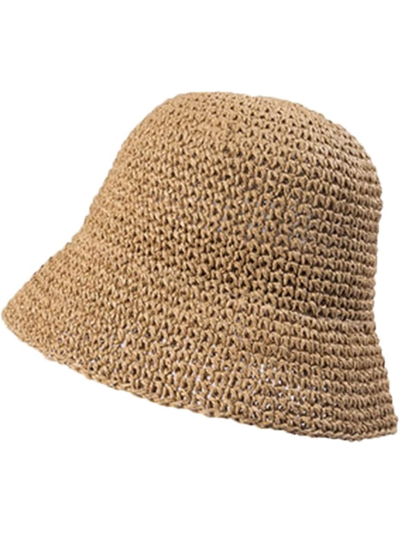 Straw Bucket Hat for Women Summer Sun Protection Braided Fisherman Hat Wide Brim Foldable Roll up Floppy Bucket Cap