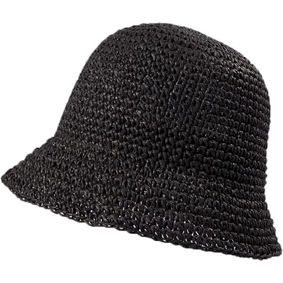 CoCopeaunts Straw Bucket Hat for Women Summer Sun Protection Braided Fisherman Hat Wide Brim Foldable Roll up Floppy Bucket Cap