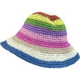 thumbnail image 1 of CoCopeaunts Straw Bucket Hat for Women Sun Shade Woven Wide Brim Fisherman Hat Foldable Floppy Rainbow Striped Crochet Bucket Cap, 1 of 8