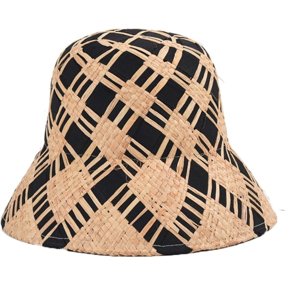 CoCopeaunts Straw Bucket Hat for Women Two-Colors Weav Foldable Anti-UV Luxury Crochet Beach Fisherman Hat Trend Basin Hat