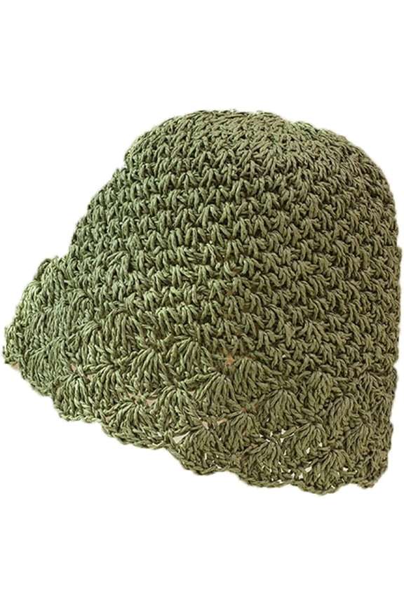 Straw Bucket Hat for Women Wave Wide Brim Sun Cap Hollow Plain Color Fisherman Hat for Walking Running Camping
