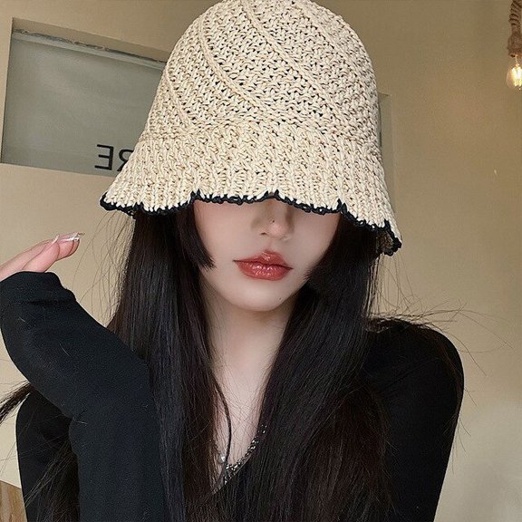 CoCopeaunts Straw Hat Women Summer Sunshade Bucket Caps Hollow Weave Fisherman Hats Ladies Outdoor UV Protection Beach Sun Hat Female Gorros