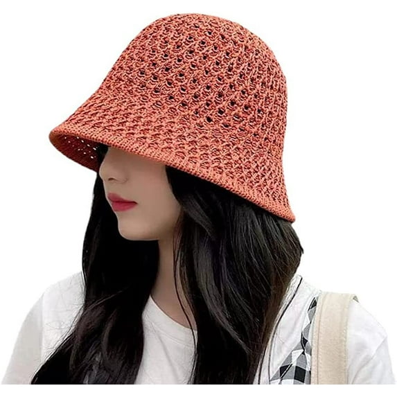 CoCopeaunts Straw Hat for Women Wide Brim Summer Folable Sun Hats Bucket Hat Outdoor Breathable Hollow Beach Hat
