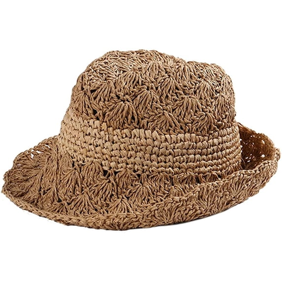 CoCopeaunts Straw Hat for Women Wide Brim Summer Handmade Woven Sun Hats Bucket Cap Outdoor Breathable Bowler Hat