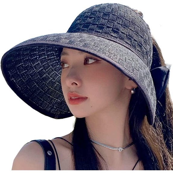 CoCopeaunts Straw Hat for Women Women Wide Brim Sun Visor Hat Summer Hat UV Protection Cute Beach Hat with Bow Knot