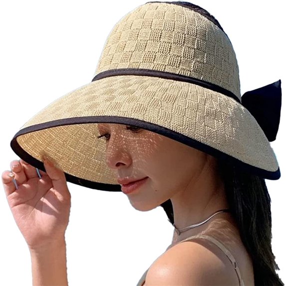 CoCopeaunts Straw Hat for Women Women Wide Brim Sun Visor Hat Summer Hat UV Protection Cute Beach Hat with Bow Knot