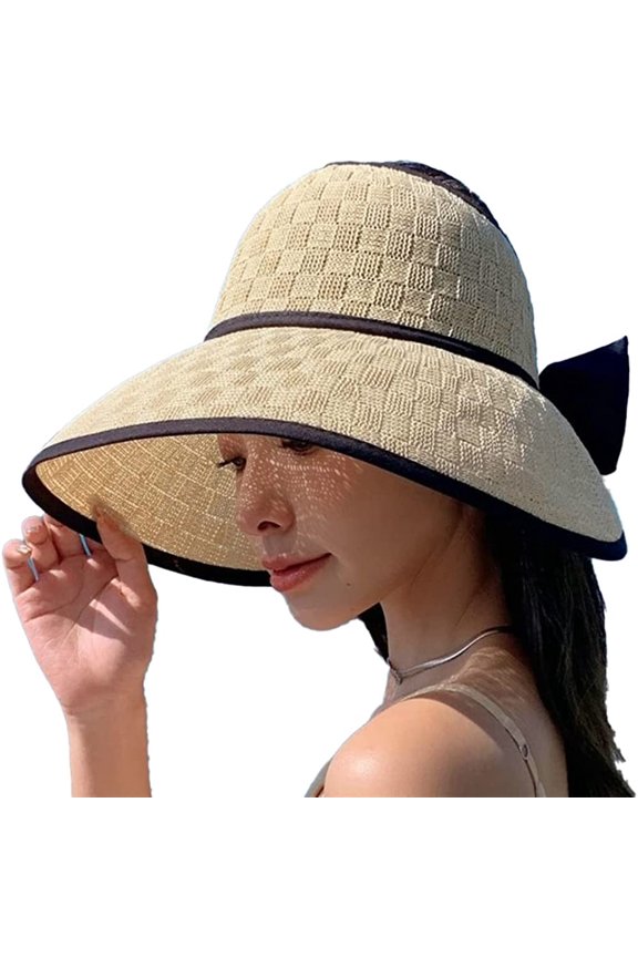 Straw Hat for Women Women Wide Brim Sun Visor Hat Summer Hat UV Protection Cute Beach Hat with Bow Knot