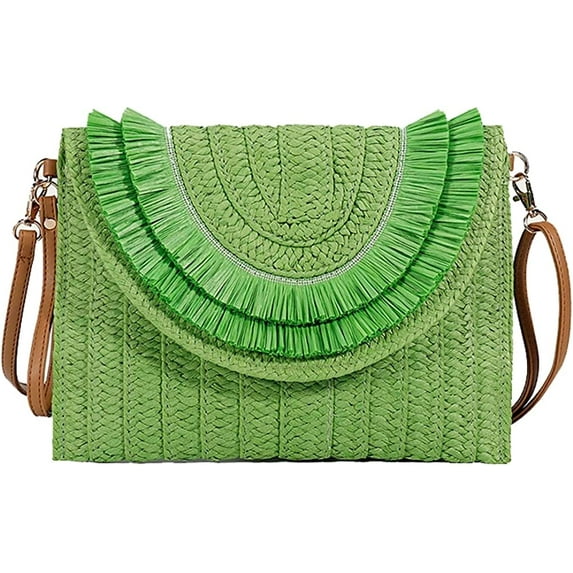 CoCopeaunts Straw Purses for Women Summer Stylish Straw Clutch Purse Handmade Woven Crossbody Bag Beach Bag with Removable Shoulder Strap