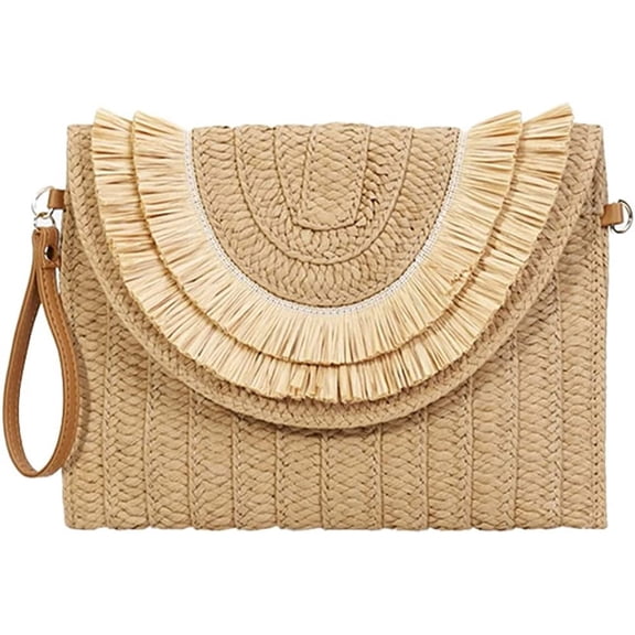 CoCopeaunts Straw Purses for Women Summer Stylish Straw Clutch Purse Handmade Woven Crossbody Bag Beach Bag with Removable Shoulder Strap