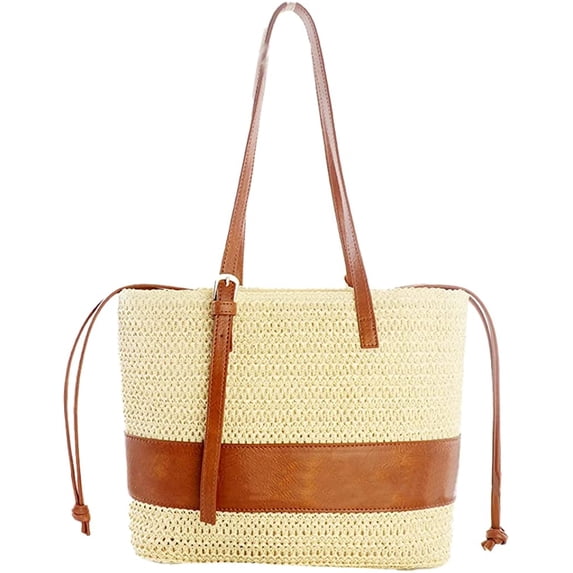 CoCopeaunts Straw Tote Bag for Women Large Woven Shoulder Bag Handbag Casual Beach Bag for Daily Travel Vacation