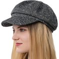 thumbnail image 1 of CoCopeaunts Stripe Newsboy Hat for Women Winter Tweed Newsboy Cap Fiddler Cap Visor Cabbie Painter Hat Bakerboy Hat Beret Cap, 1 of 6