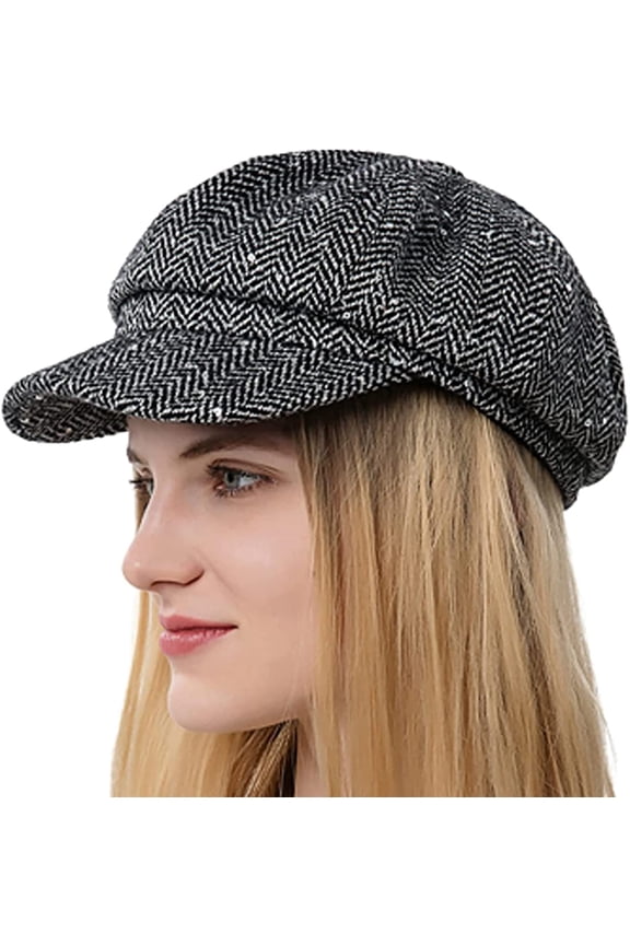 Stripe Newsboy Hat for Women Winter Tweed Newsboy Cap Fiddler Cap Visor Cabbie Painter Hat Bakerboy Hat Beret Cap