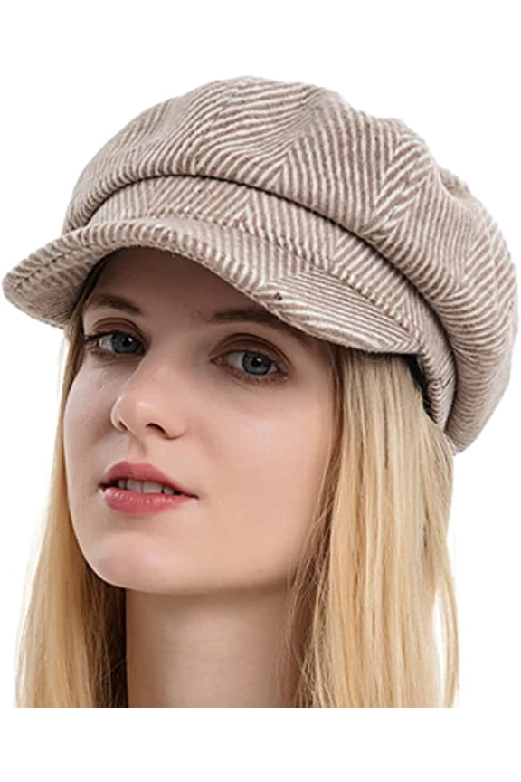 Stripe Newsboy Hat for Women Winter Tweed Newsboy Cap Fiddler Cap Visor Cabbie Painter Hat Bakerboy Hat Beret Cap