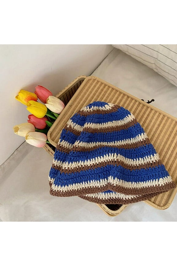 Striped Knitted Bucket Hat For Women Summer Hollow Panama Bob Handmade Crochet Fisherman Hats Female Outdoor Beach Sun Cap Gorro