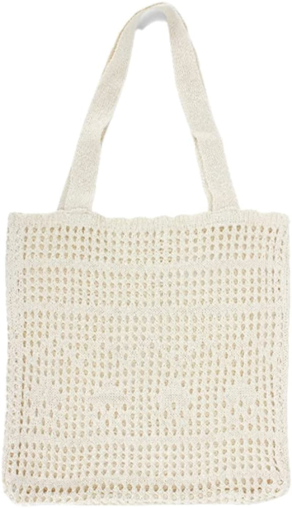 CoCopeaunts Summer Beach Bag, Women Hollow Knitted Bag Fashion Large Crochet Shopping Shoulder Bag Handbag Vacation Purse