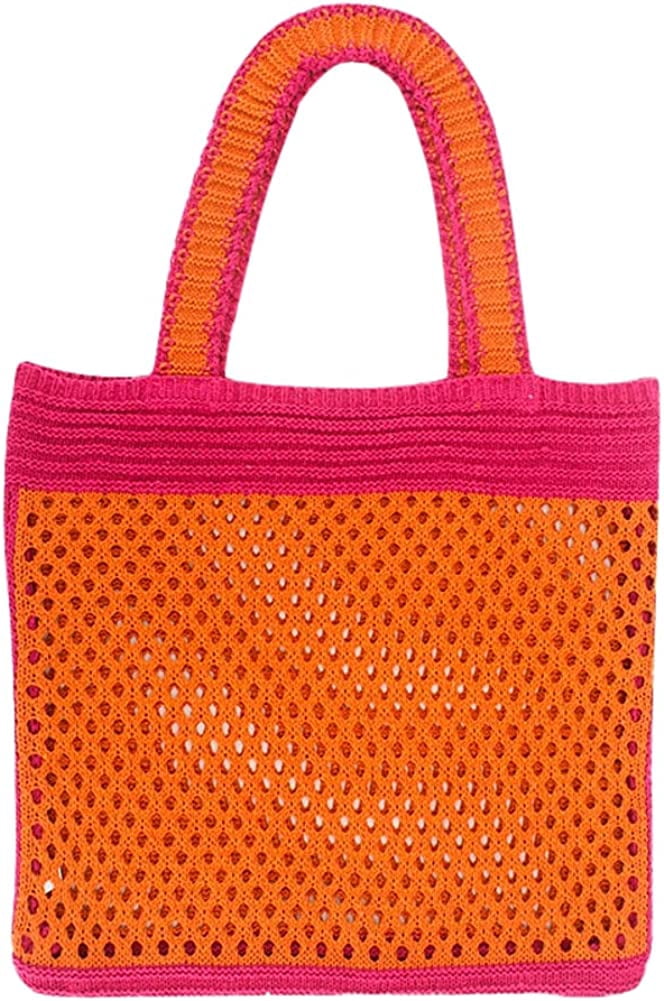 CoCopeaunts Summer Beach Bag, Women Hollow Knitted Bag Fashion Large Crochet Shopping Shoulder Bag Handbag Vacation Purse