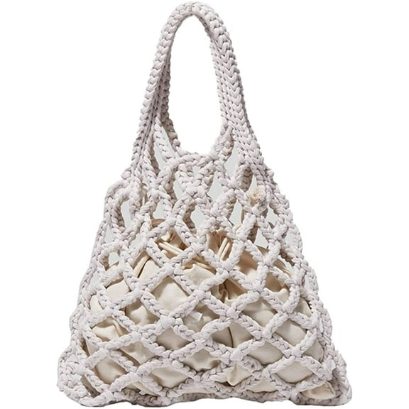 CoCopeaunts Summer Beach Bag, Women Hollow Knitted Bag Large Crochet Shopping Shoulder Bag Handbag Travel Vacation Purse