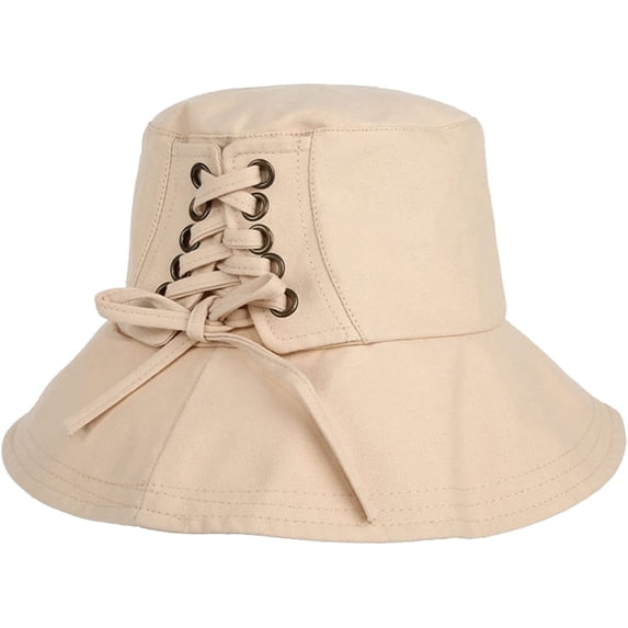 CoCopeaunts Summer Beach Hat for Women Hatband Foldable Fashion Solid Bucket Cap UV Protection Cross Bow Straps Fisherman Hat