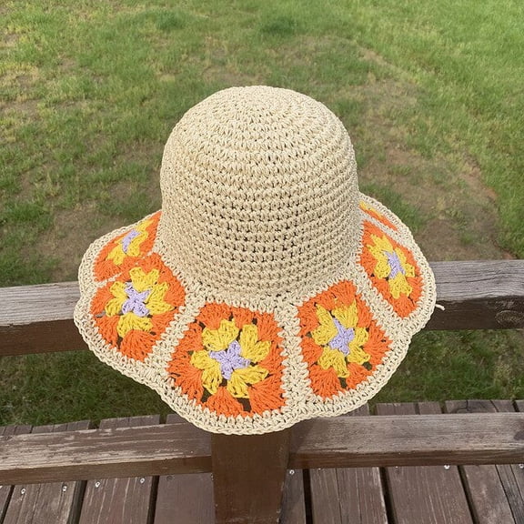 CoCopeaunts Summer Bucket Hat Women Flowers Crochet Bucket Hat for Womens Hand Weave Straw Hat Seaside Vacation Beach Hats Ladies Sun Hat